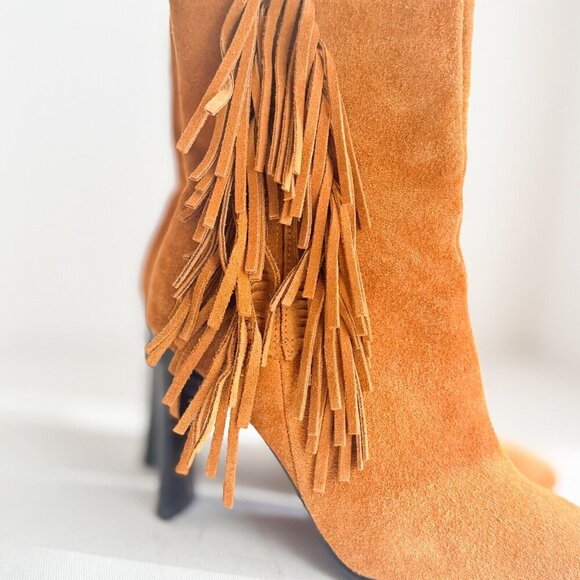 Vintage Predications Leather Collection Brown Suede Fringe Pointy Toe Boots 7.5 - Picture 2 of 10
